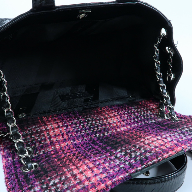 CHANEL 牛皮皮革/Tweed Portobello Tote銀扣鏈帶手挽肩背兩用袋-11