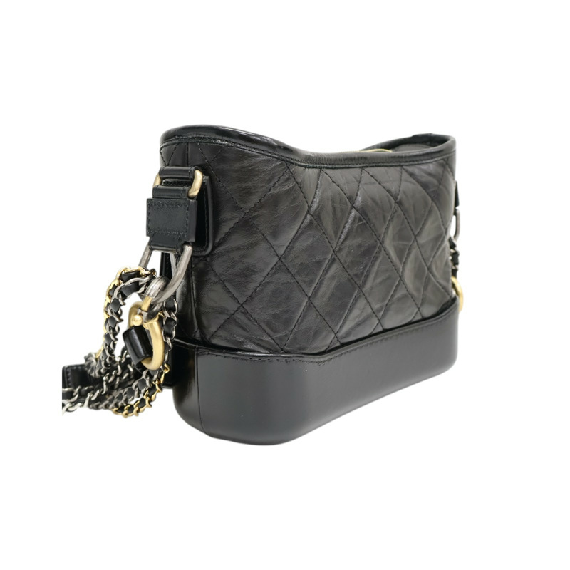 黑色 菱格紋 牛皮 Small Gabrielle Hobo 兩用包【CHANEL 香奈兒】 AS1582-1