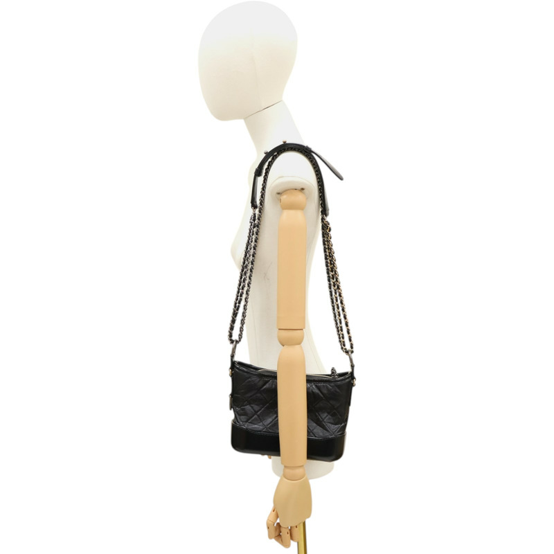 黑色 菱格紋 牛皮 Small Gabrielle Hobo 兩用包【CHANEL 香奈兒】 AS1582-9