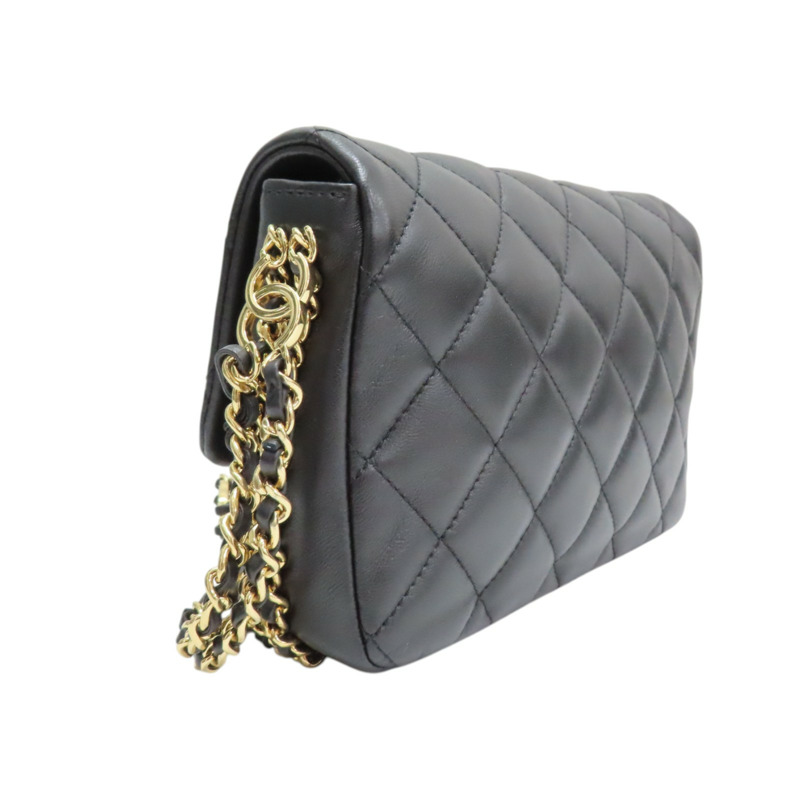 黑色 菱格紋 羊皮 Mini 翻蓋包 肩背包 金扣【CHANEL 香奈兒】 AS3757-1