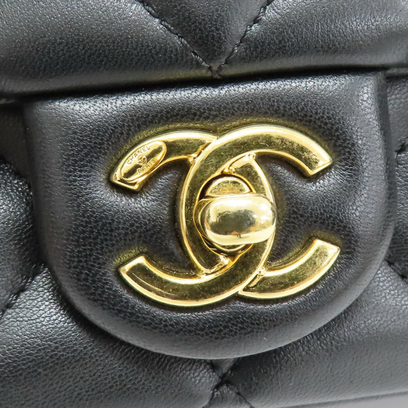 黑色 菱格紋 羊皮 Mini 翻蓋包 肩背包 金扣【CHANEL 香奈兒】 AS3757-5