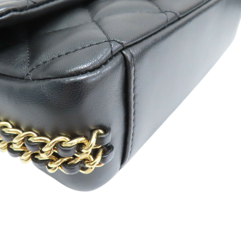 黑色 菱格紋 羊皮 Mini 翻蓋包 肩背包 金扣【CHANEL 香奈兒】 AS3757-7