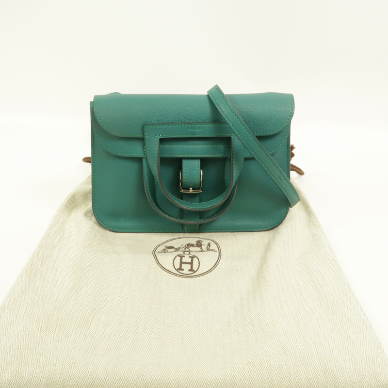 HERMES Swift皮革Mini Halzan手挽肩背兩用袋Vert Verone-9