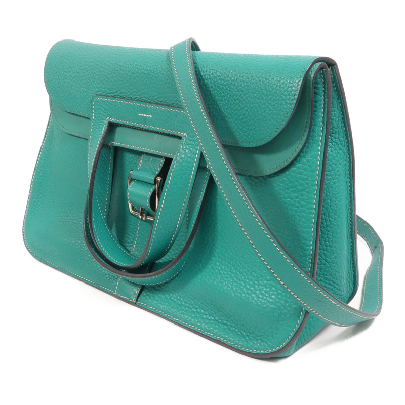 HERMES Clemence皮革Halzan 31手挽肩背兩用袋Bleu Paon-2
