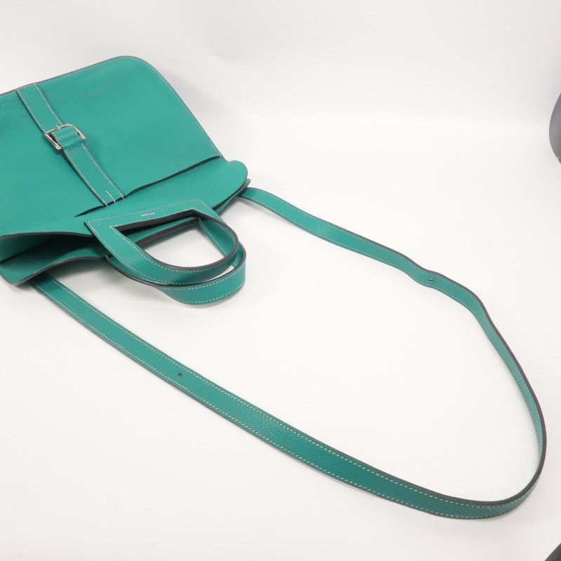 HERMES Clemence皮革Halzan 31手挽肩背兩用袋Bleu Paon-7