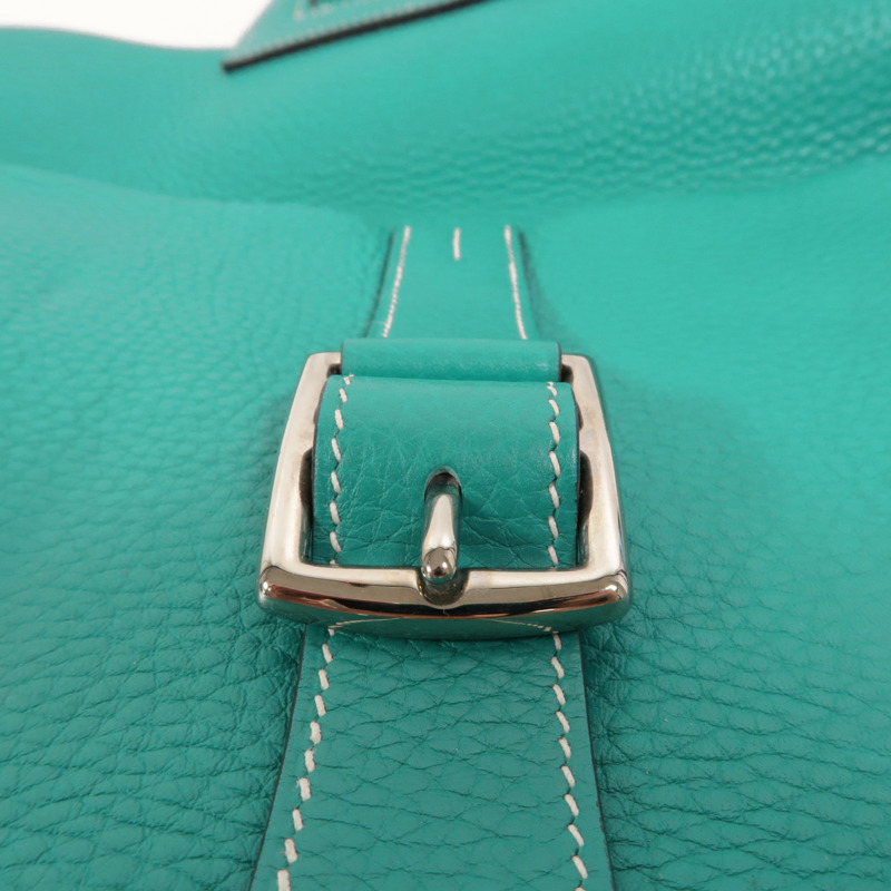 HERMES Clemence皮革Halzan 31手挽肩背兩用袋Bleu Paon-9