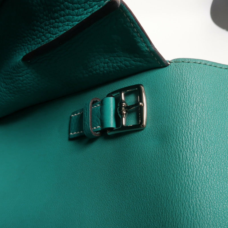 HERMES Clemence皮革Halzan 31手挽肩背兩用袋Bleu Paon-15