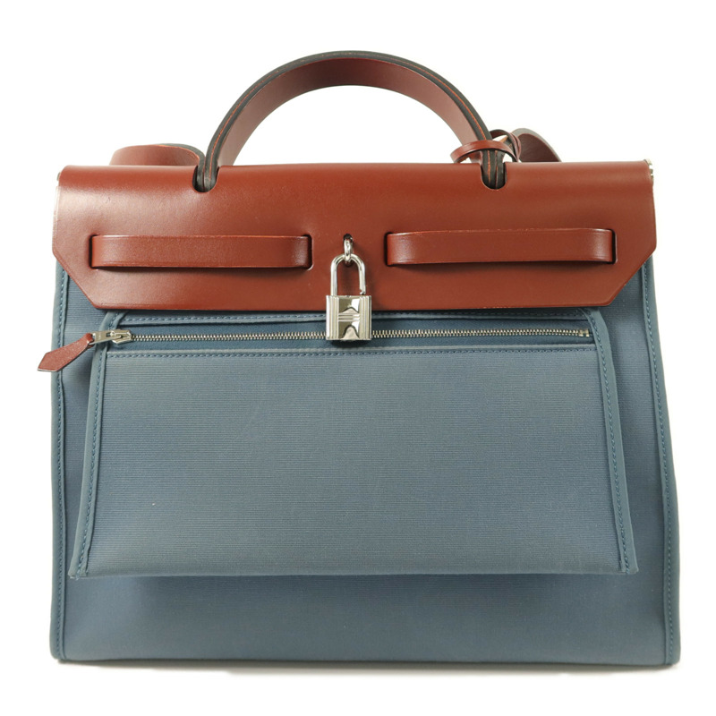 HERMES 帆布Herbag PM手挽肩背兩用袋Bleu Tempete-1