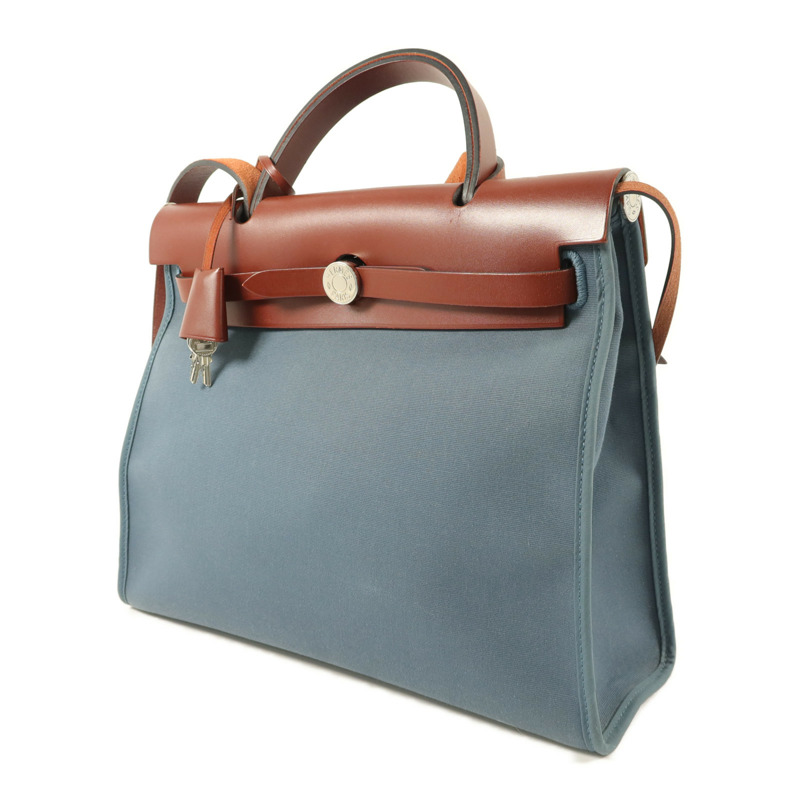 HERMES 帆布Herbag PM手挽肩背兩用袋Bleu Tempete-2