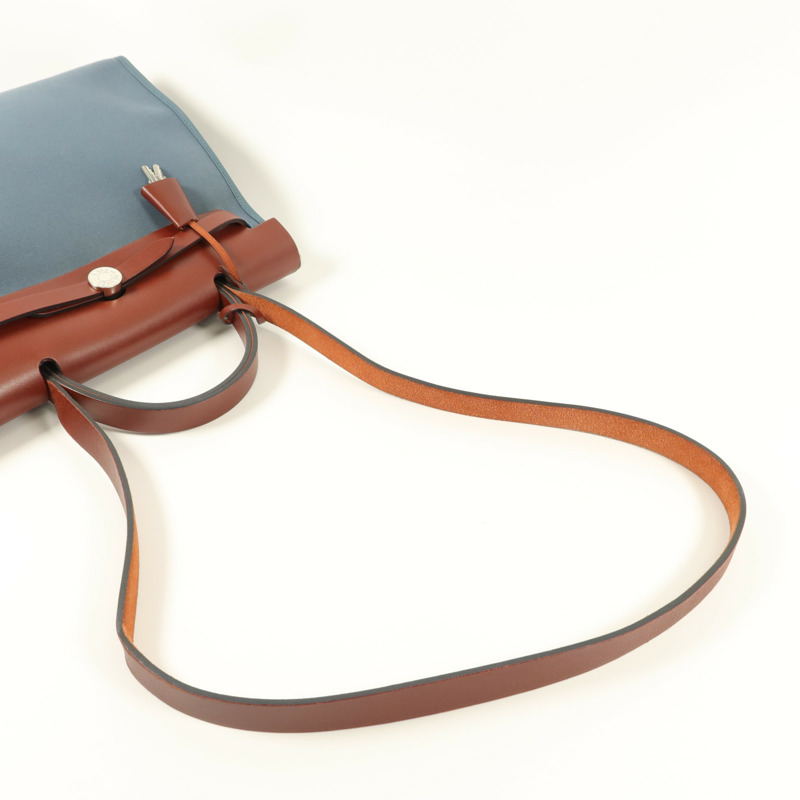 HERMES 帆布Herbag PM手挽肩背兩用袋Bleu Tempete-7