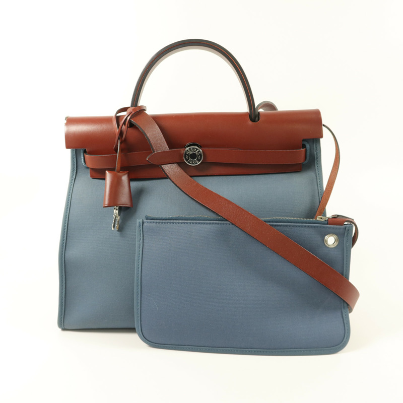 HERMES 帆布Herbag PM手挽肩背兩用袋Bleu Tempete-8