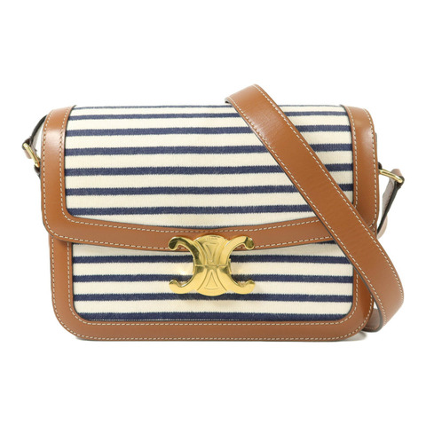 CELINE 棉布/牛皮皮革Medium Classique Triomphe肩背袋