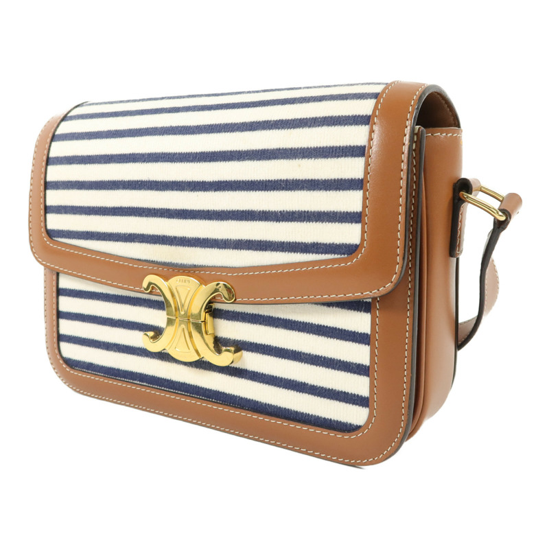 CELINE 棉布/牛皮皮革Medium Classique Triomphe肩背袋-2