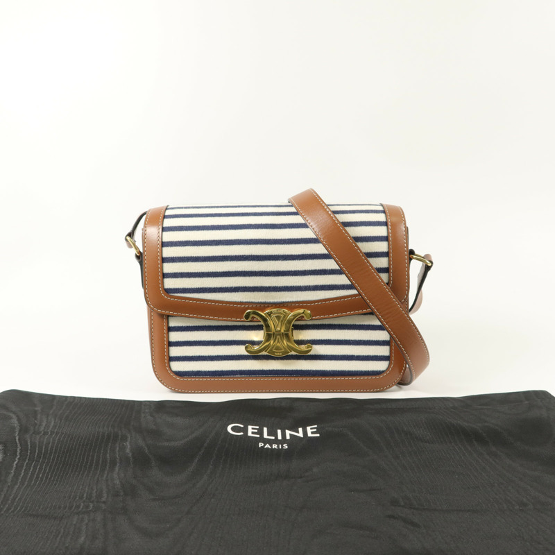 CELINE 棉布/牛皮皮革Medium Classique Triomphe肩背袋-8