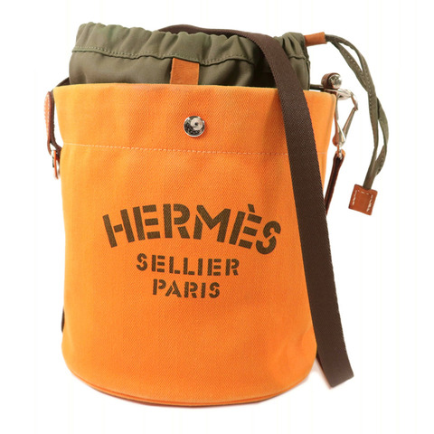 HERMES Toile Sac De Pansage Grooming Bucket Bag肩背袋Orange