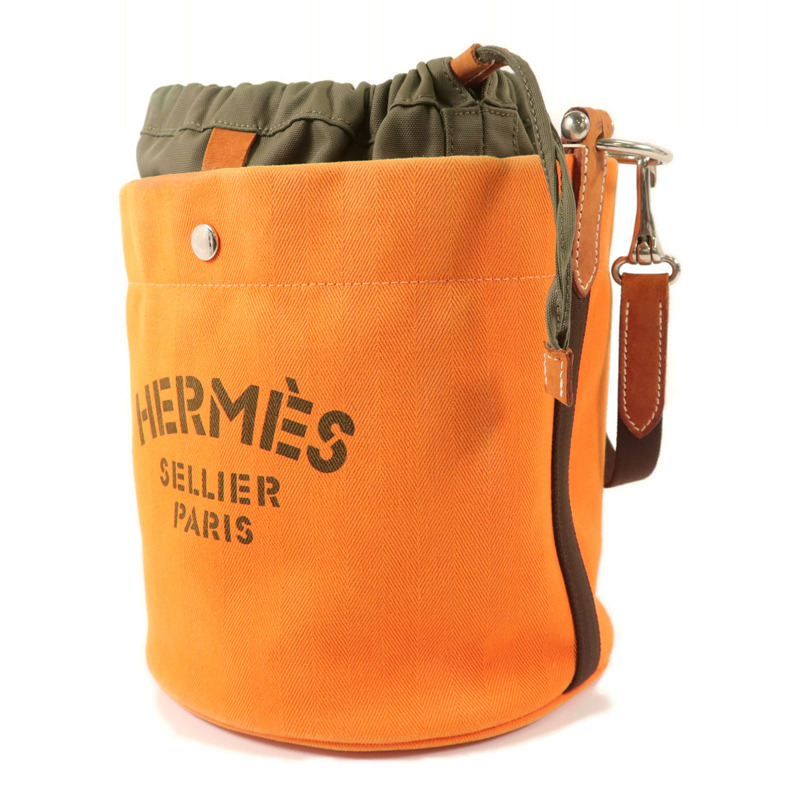 HERMES Toile Sac De Pansage Grooming Bucket Bag肩背袋Orange-2