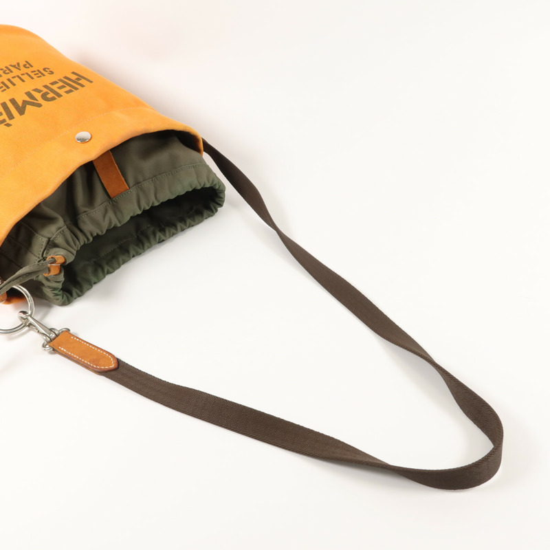 HERMES Toile Sac De Pansage Grooming Bucket Bag肩背袋Orange-8
