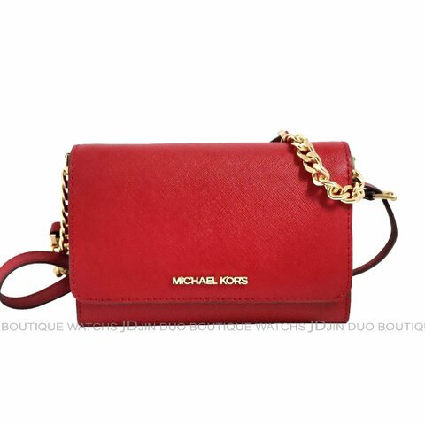 金鐸精品~2526 MICHAEL KORS MK JET SET紅色防刮十字皮革紋WOC側肩背包