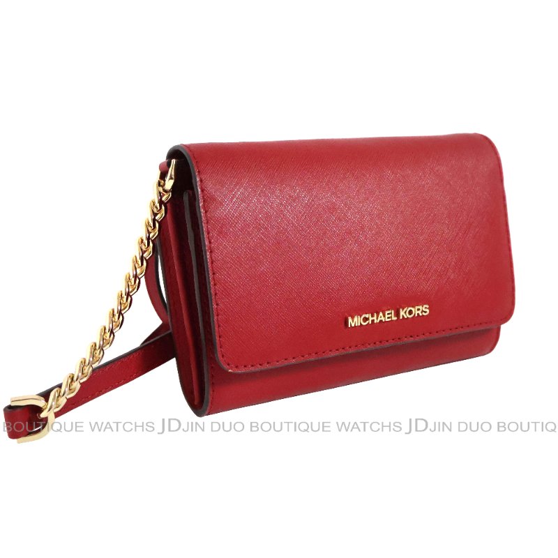金鐸精品~2526 MICHAEL KORS MK JET SET紅色防刮十字皮革紋WOC側肩背包-2