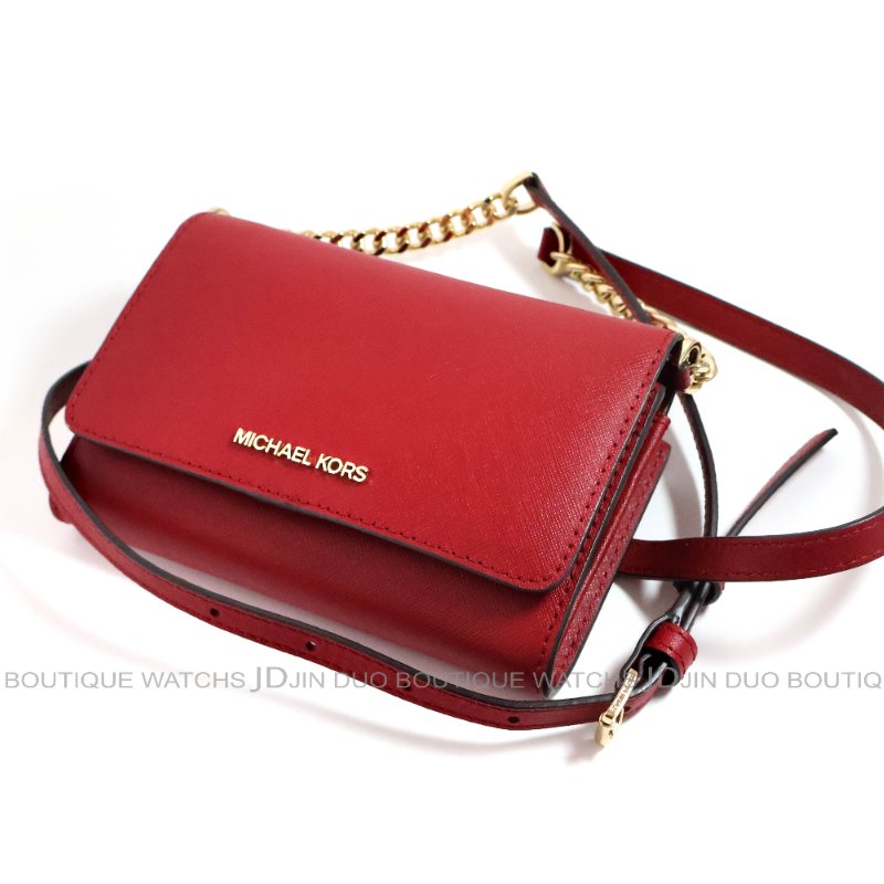 金鐸精品~2526 MICHAEL KORS MK JET SET紅色防刮十字皮革紋WOC側肩背包-3