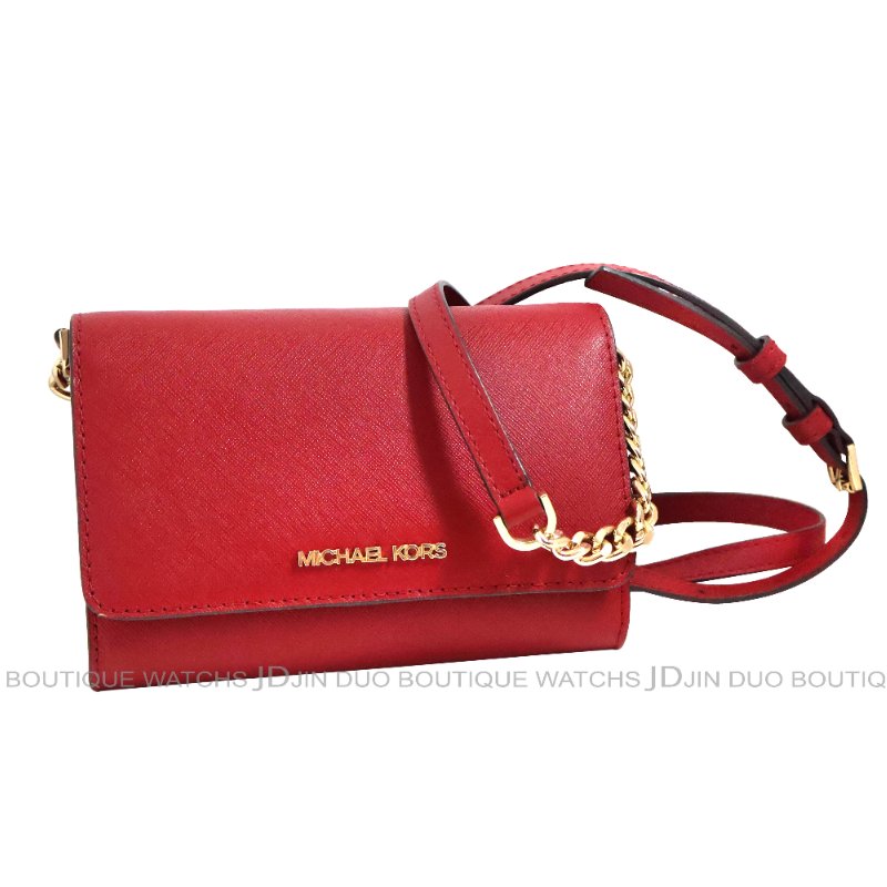 金鐸精品~2526 MICHAEL KORS MK JET SET紅色防刮十字皮革紋WOC側肩背包-5