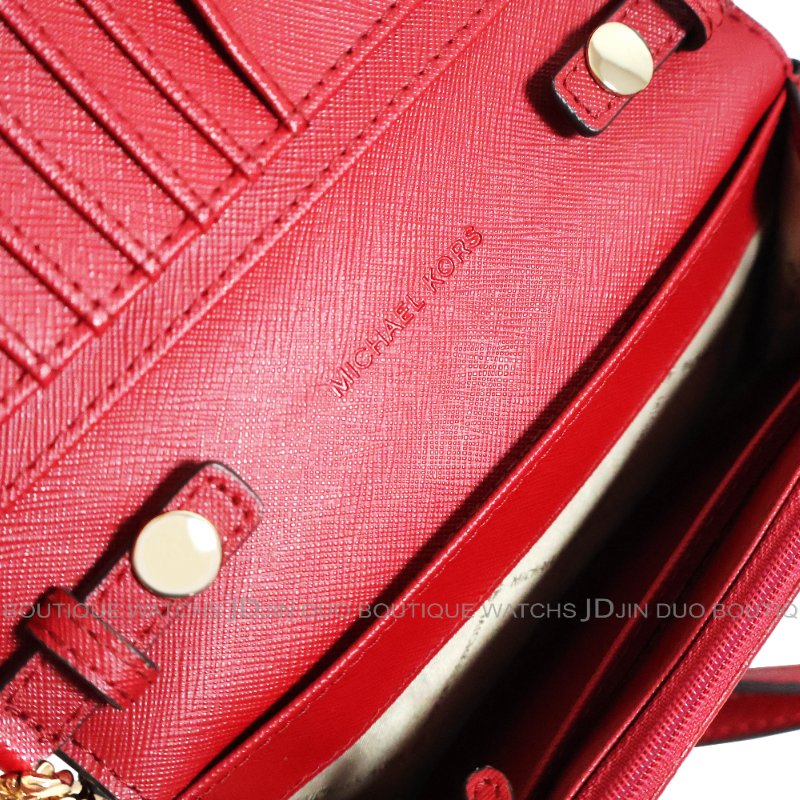 金鐸精品~2526 MICHAEL KORS MK JET SET紅色防刮十字皮革紋WOC側肩背包-7