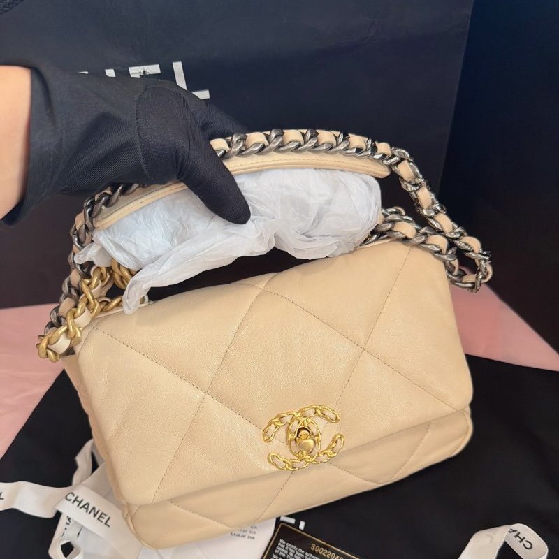 閒置新 香奈兒/Chanel 奶茶色金扣19bag小號-0