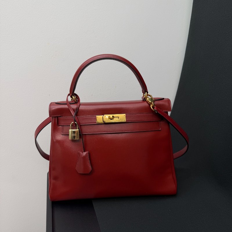 愛馬仕Hermes Kelly28 紅box皮 手提包-0