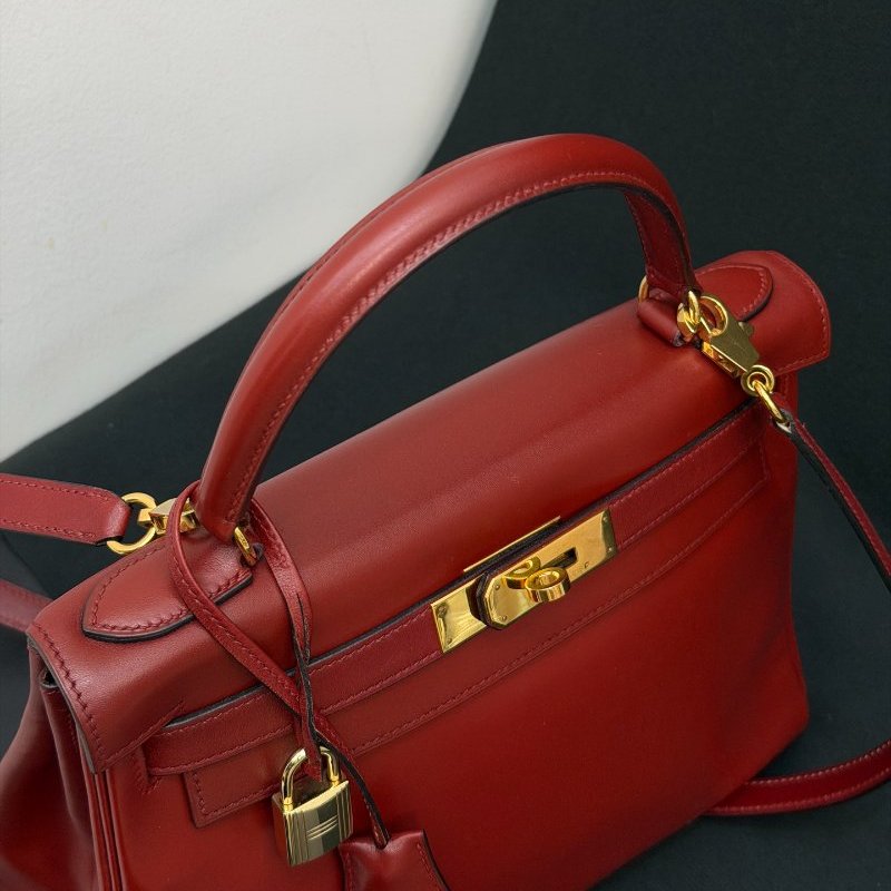 愛馬仕Hermes Kelly28 紅box皮 手提包-4