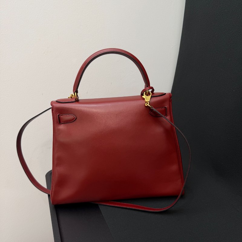 愛馬仕Hermes Kelly28 紅box皮 手提包-7