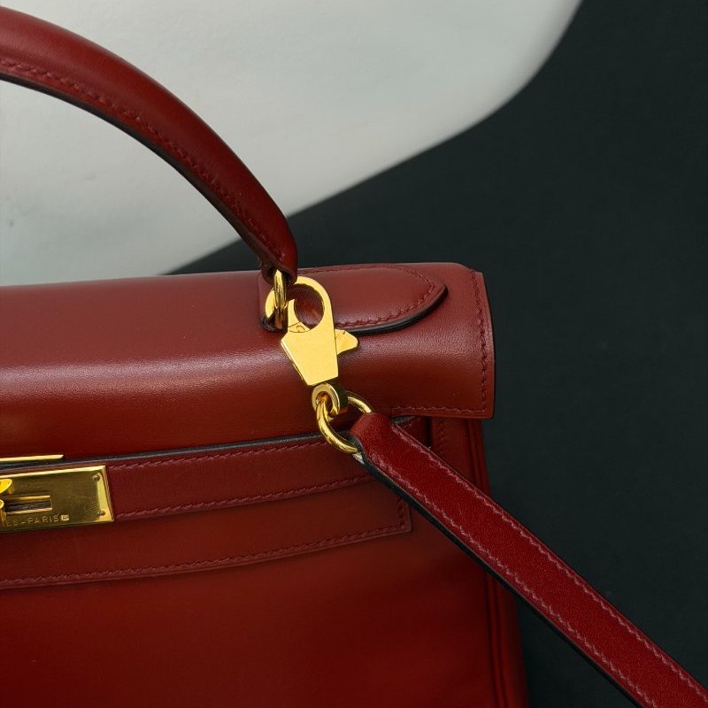 愛馬仕Hermes Kelly28 紅box皮 手提包-10