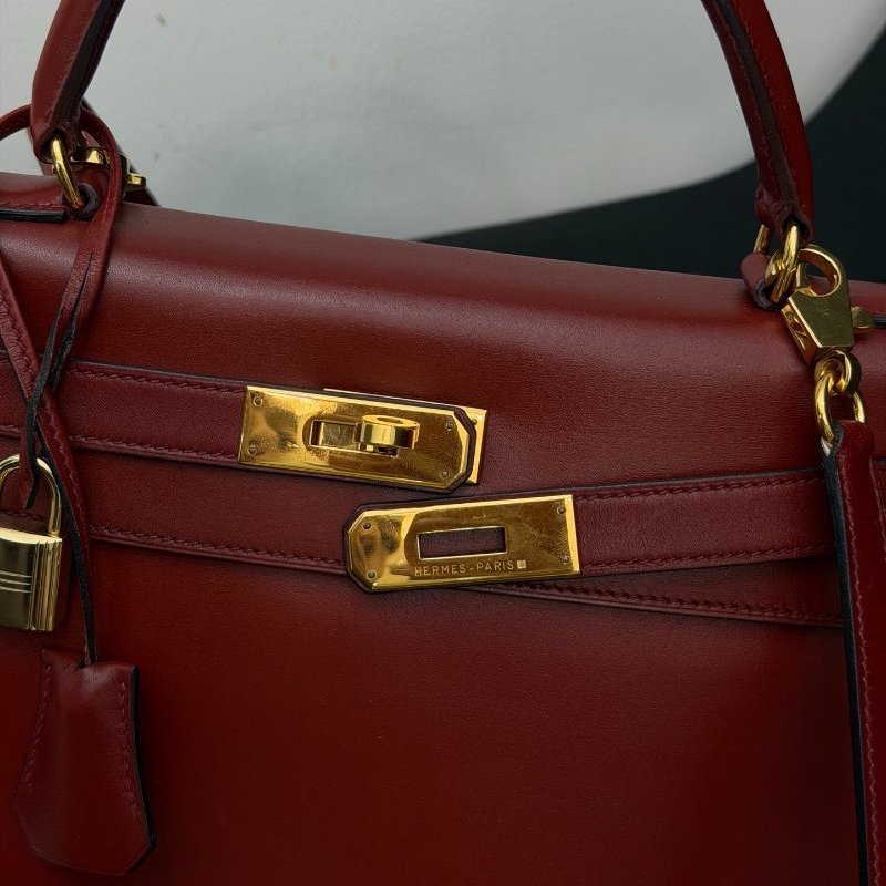 愛馬仕Hermes Kelly28 紅box皮 手提包-11