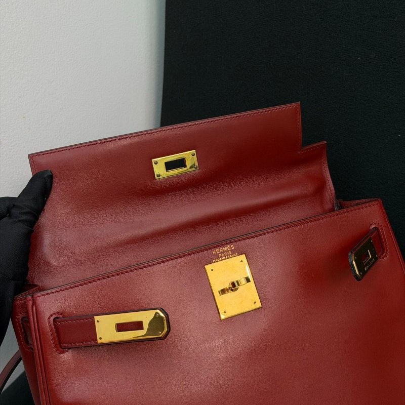 愛馬仕Hermes Kelly28 紅box皮 手提包-12