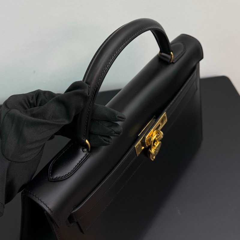 愛馬仕Hermes Kelly32 黑金box皮 手提包-4