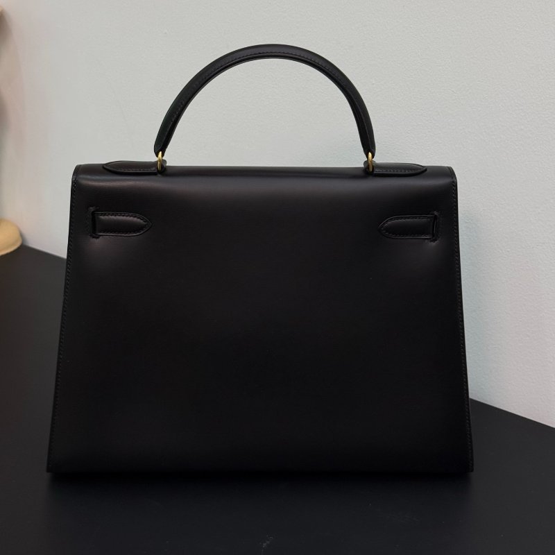 愛馬仕Hermes Kelly32 黑金box皮 手提包-6