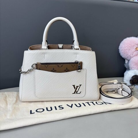 芯片款 路易威登/Louis Vuitton 奶白色水波紋Marelle BB蒙田包