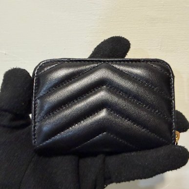 YSL CASSANDRE MATELASSÉ絎縫小羊皮零錢卡套錢包（黑金）-2