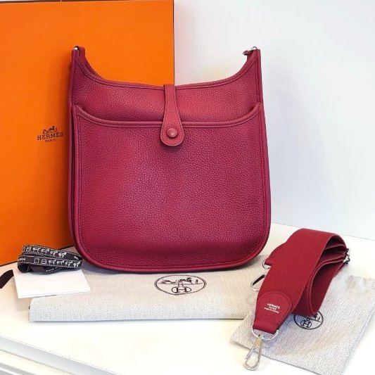 近新品 Hermes愛馬仕 Evelyne伊芙琳29 石榴紅銀扣-1