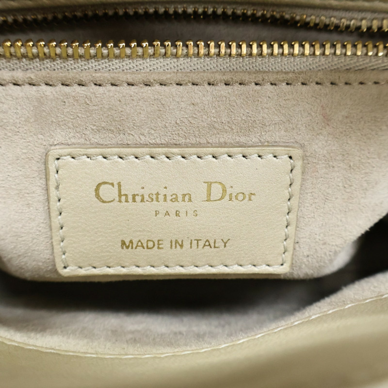 米灰色 Cannage 籐格紋 羊皮 珠飾 Mini Lady Dior 兩用包【Dior 迪奧】 M0505OREJ-3