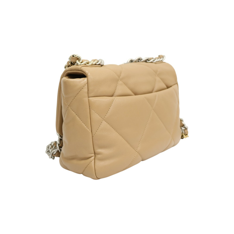 米色 菱格紋 羊皮 19 兩用包【CHANEL 香奈兒】 AS1160-1