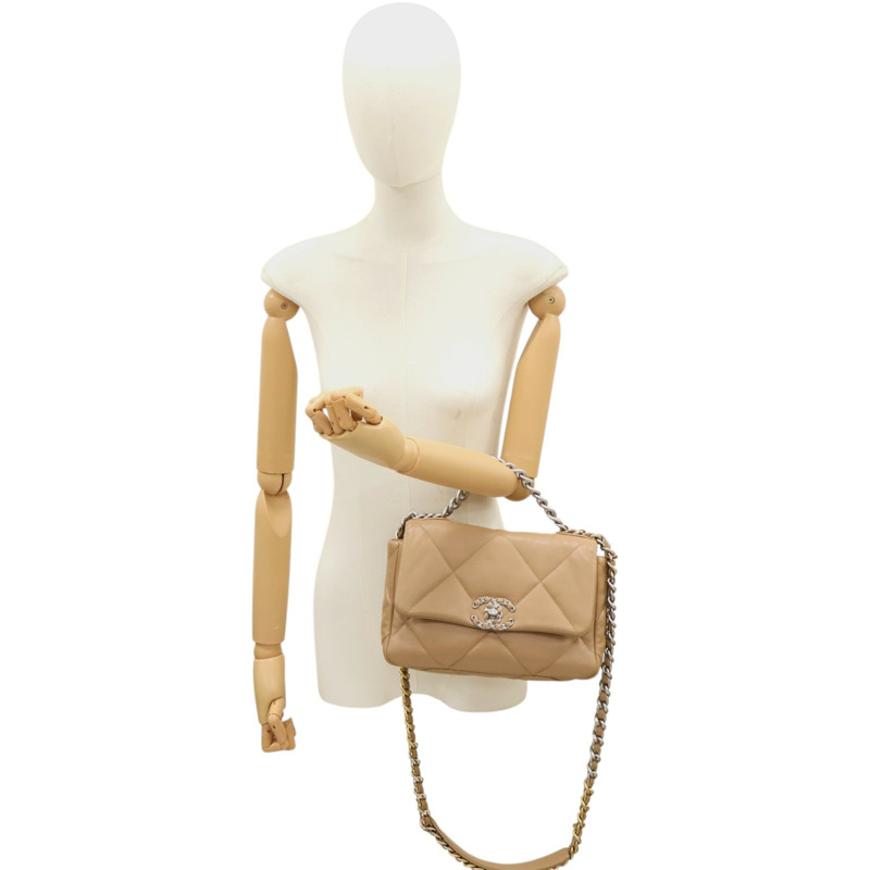 米色 菱格紋 羊皮 19 兩用包【CHANEL 香奈兒】 AS1160-8