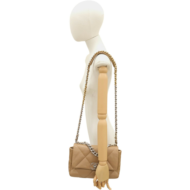 米色 菱格紋 羊皮 19 兩用包【CHANEL 香奈兒】 AS1160-9