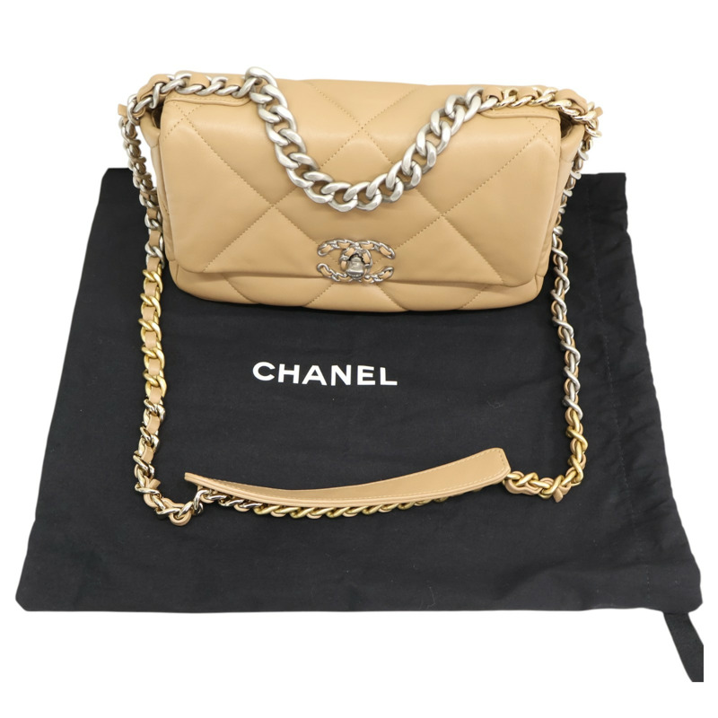 米色 菱格紋 羊皮 19 兩用包【CHANEL 香奈兒】 AS1160-10