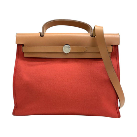 橘紅色 帆布 Herbag Zip 31 兩用包 A刻 銀釦 缺鎖扣【HERMES 愛馬仕】 H079092CK
