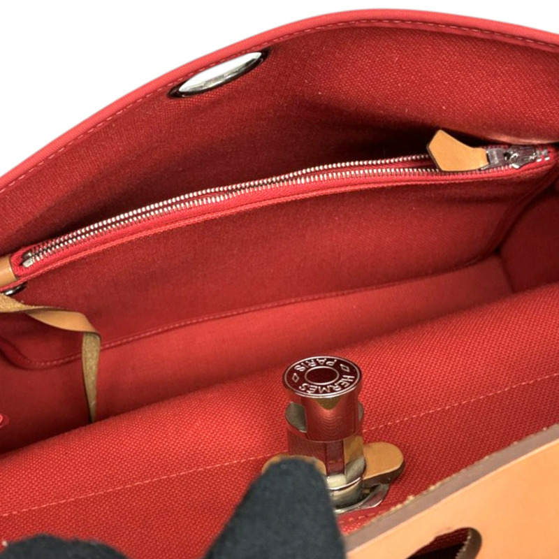橘紅色 帆布 Herbag Zip 31 兩用包 A刻 銀釦 缺鎖扣【HERMES 愛馬仕】 H079092CK-3