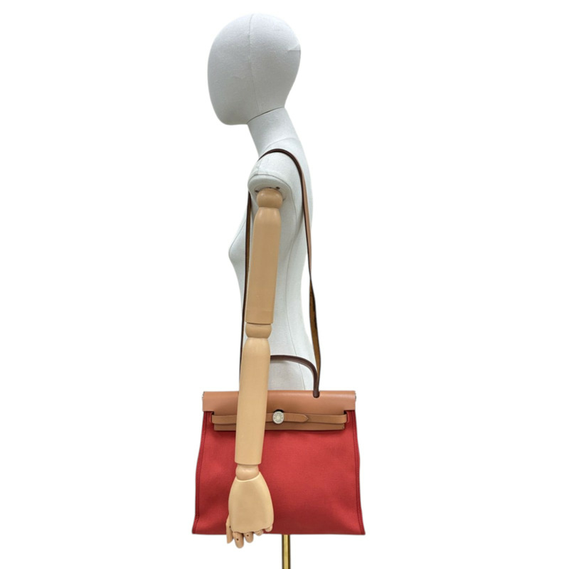 橘紅色 帆布 Herbag Zip 31 兩用包 A刻 銀釦 缺鎖扣【HERMES 愛馬仕】 H079092CK-8