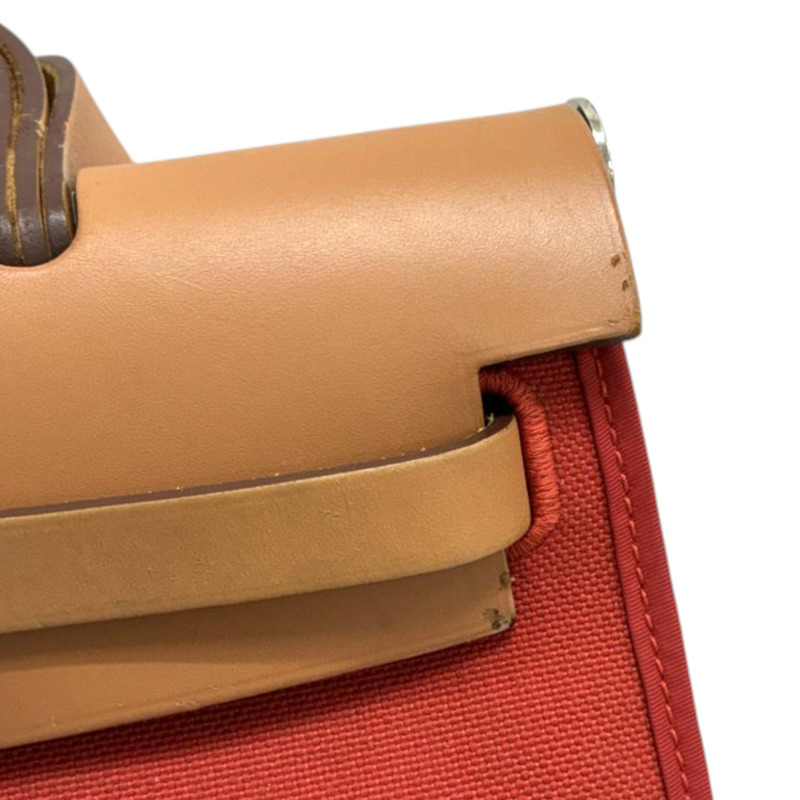 橘紅色 帆布 Herbag Zip 31 兩用包 A刻 銀釦 缺鎖扣【HERMES 愛馬仕】 H079092CK-13