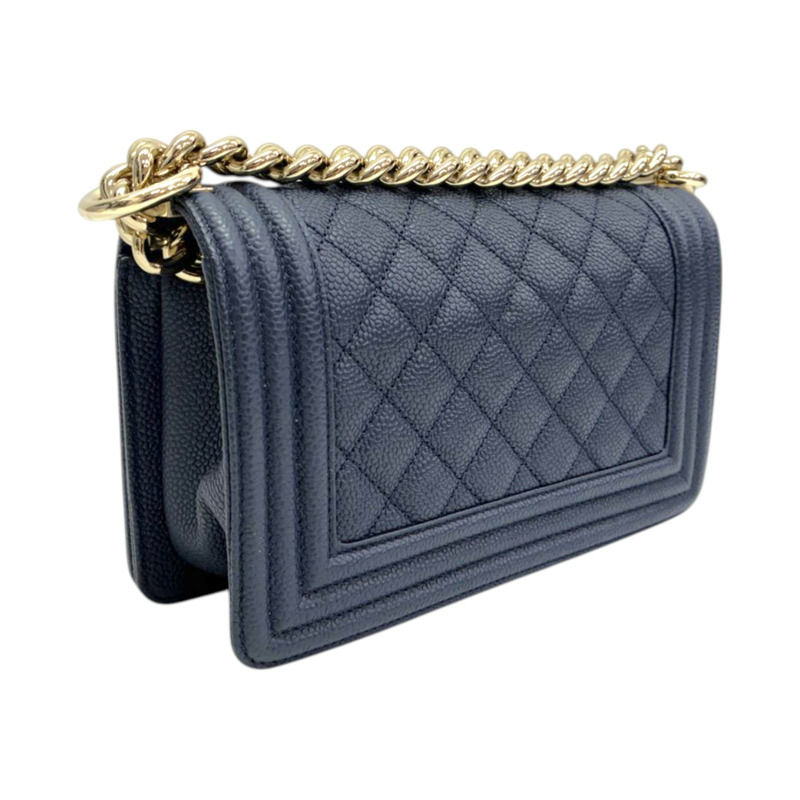 深藍色 荔枝紋 牛皮 Boy 20 鍊帶 肩背包 金釦【CHANEL 香奈兒】 A67085-1