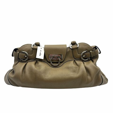 【美收精品】Ferragamo 灰色皮革款手提包 C-470【隔月月中將轉賣至日本 上架期限30天】