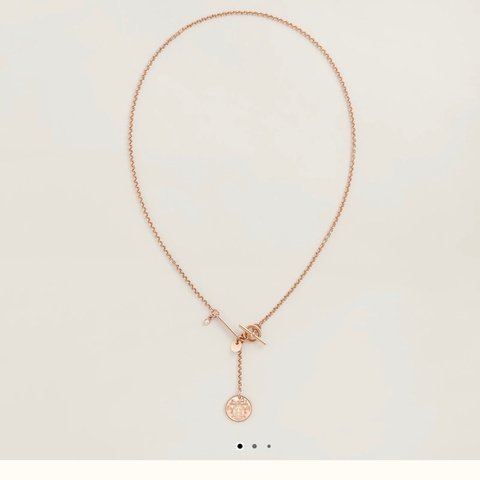 Hermès Ex-Libris圓牌烙印造型鑲鑽項鍊(玫瑰金)